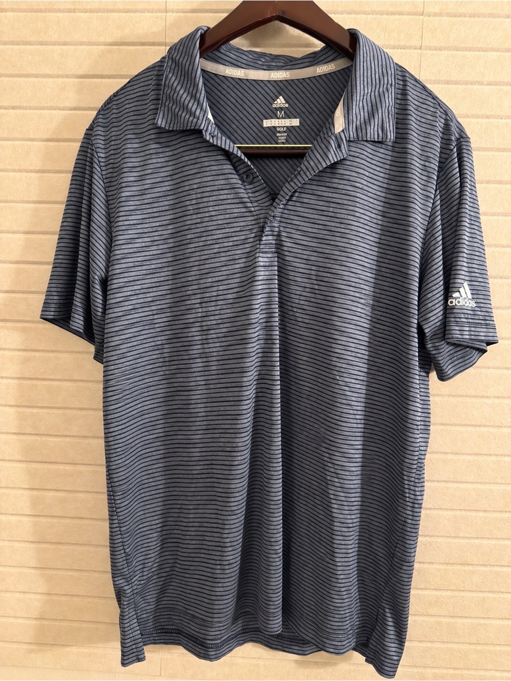 Adidas Golf Men’s Medium Blue Striped Performance Golf Polo Shirt
